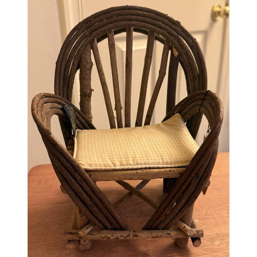 Boyds Rowena's Wood Twig Chair With Yellow/white Cushion. New 2000 Vintage‎